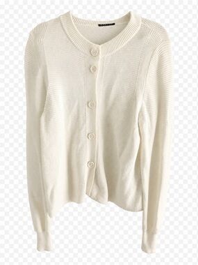 Sisley White 100% Cotton Ribbed Oversized Button Cardigan M